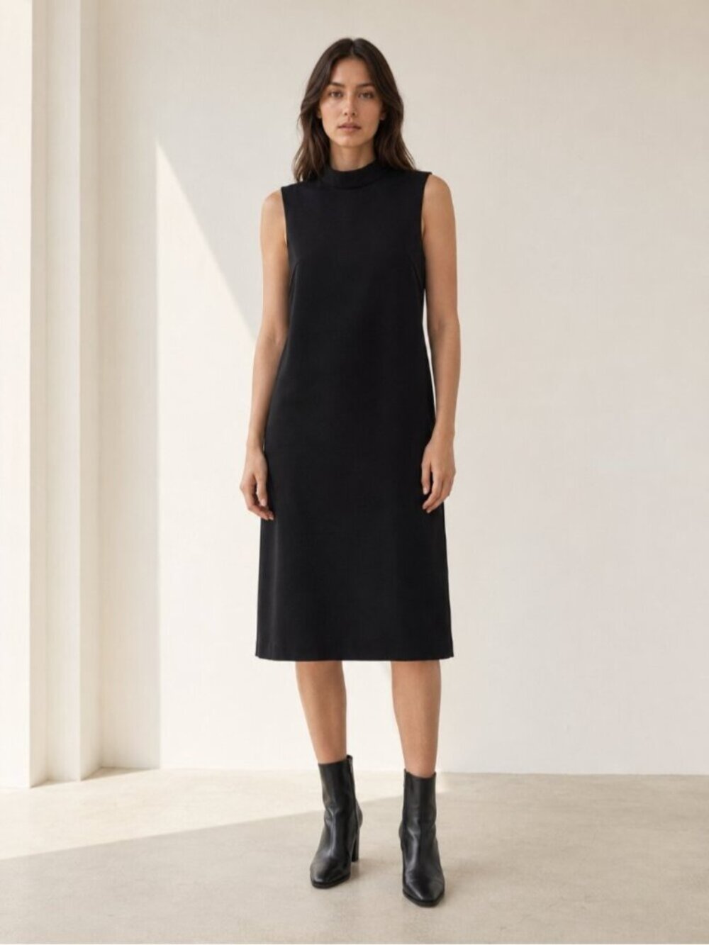 OAK + FORT Black Sleeveless Mock Neck Midi Dress Size Small 0627